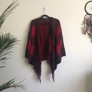 Buffalo Plaid Sweater With Hood Black Red Size M